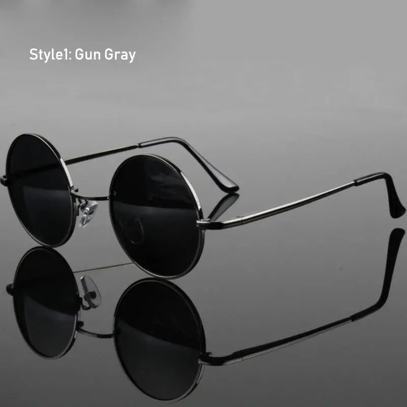 Retro Vintage Round Polarized Sunglasses Men Brand Designer Sun Glasses Women Alloy Metal Frame Black Lens Eyewear Driving UV400 - Suncollections