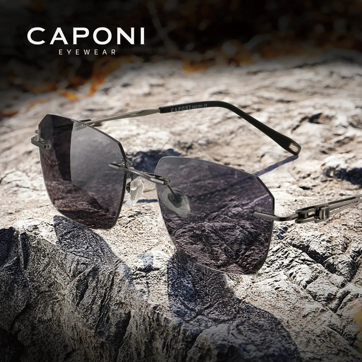 CAPONI Sunglasses Men Polarized Outdoor Ultra Light Pure Titanium Black Sunglasses Original Designer Photochromic Shade BS23503 - Suncollections