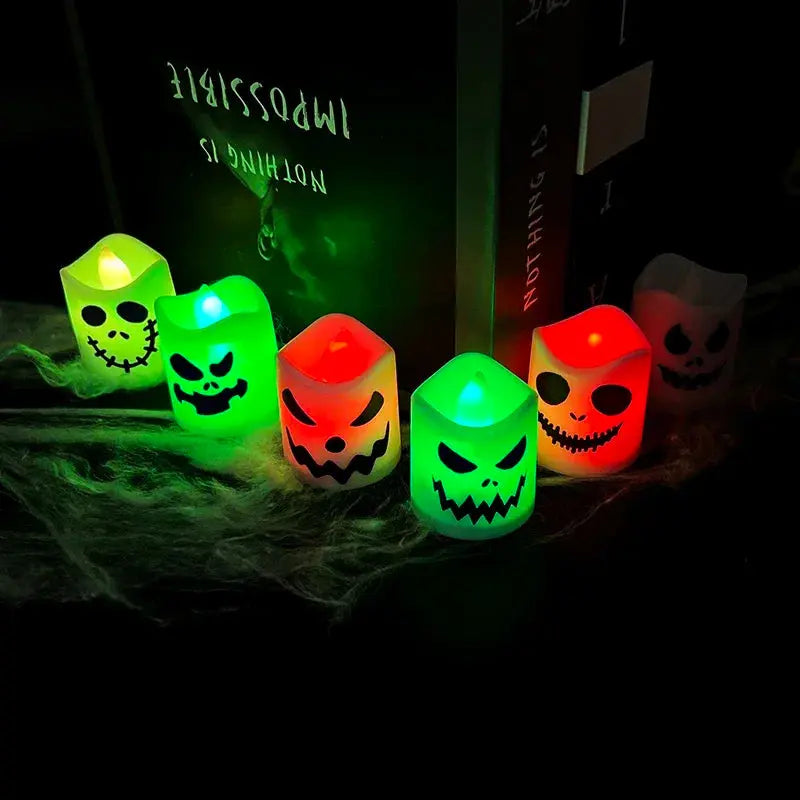 6pcs Halloween Led Ghost Pumpkin Candle Light Glowing Lamp Halloween Party Home Bar Decoration Haunted House Horror Props Suncollections