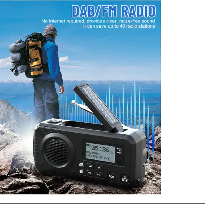 DAB+ Portable Hand Crank Radio Emergency Radio Solar Emergency Radio with BT FM SOS Alarm 5000 mAh Power Bank and Reading Lamp - Suncollections