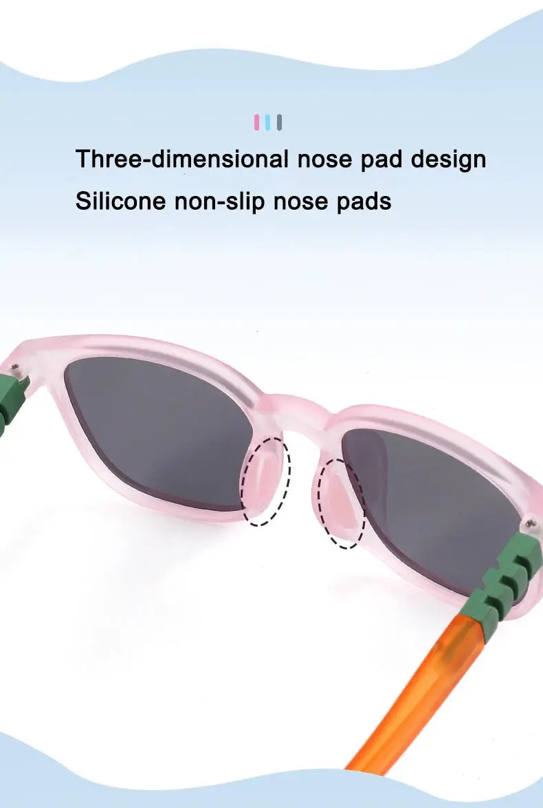 Fashion Silicone Square Sunglasses Contrasting Colours Jelly Colorful Frame Polarized Lens UV400 Boys Girls Age 3-12 - Suncollections