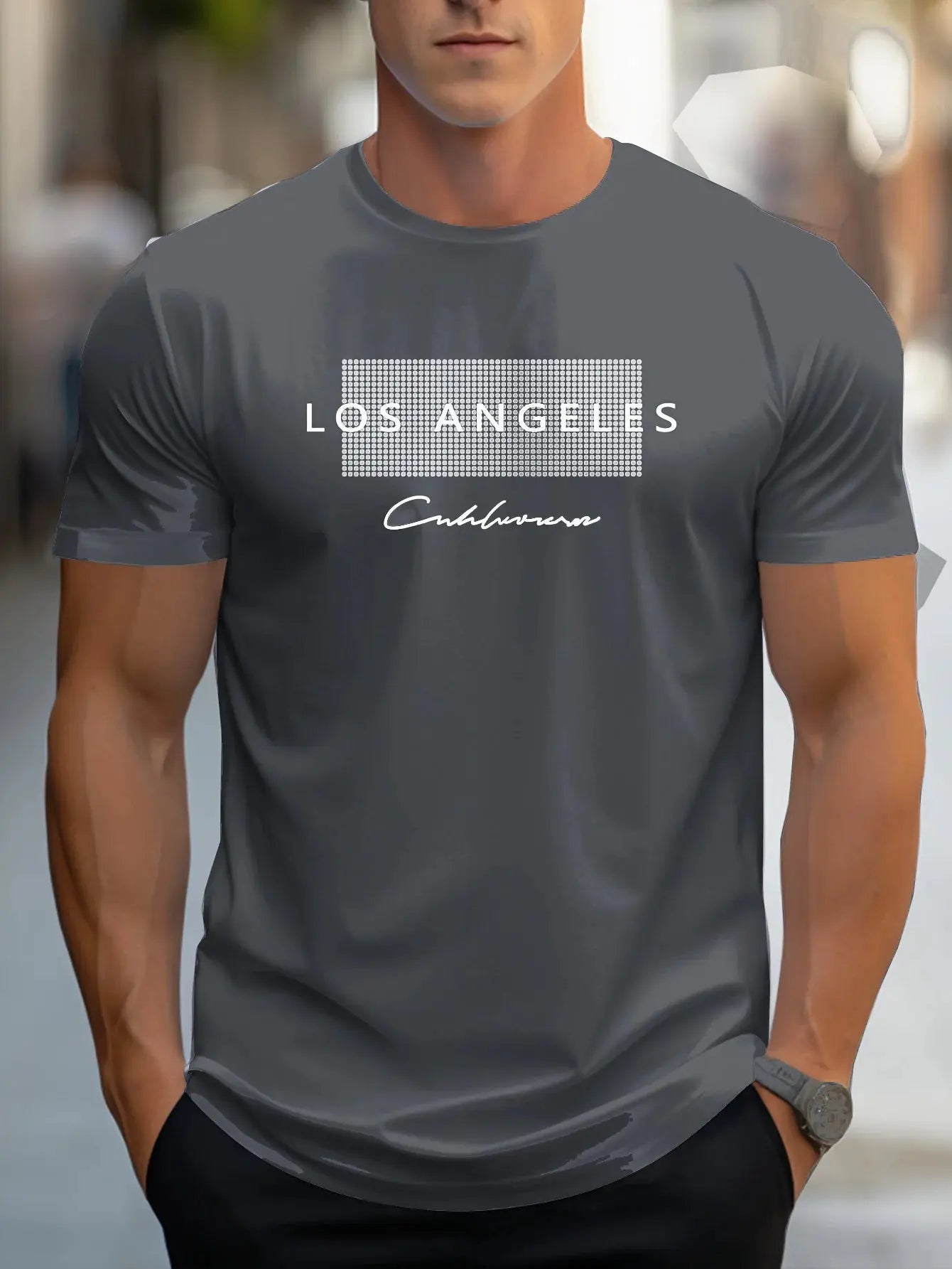 Men's 100% cotton summer loose fit large Los Angeles Graphic printed slim fit casual sports round neck short sleeved T-shirt top - Suncollections