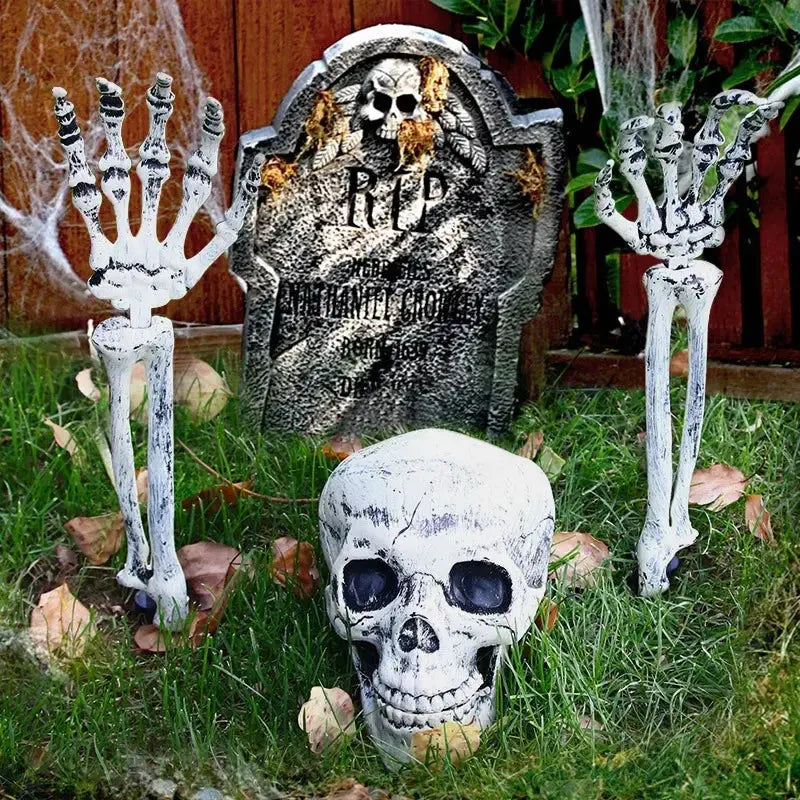 Realistic Skeleton Stakes Halloween Realistic Skull Skeleton Head Human Hand Arms for Halloween Party Home Garden Lawn Decor Suncollections