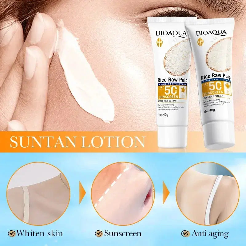 BIOAQUA Rice Raw Pulp Spf 50+ Sunscreen For Face Body Neck Back Protector Solar Blocker Brightening Facial Sun Cream Body Care - Suncollections