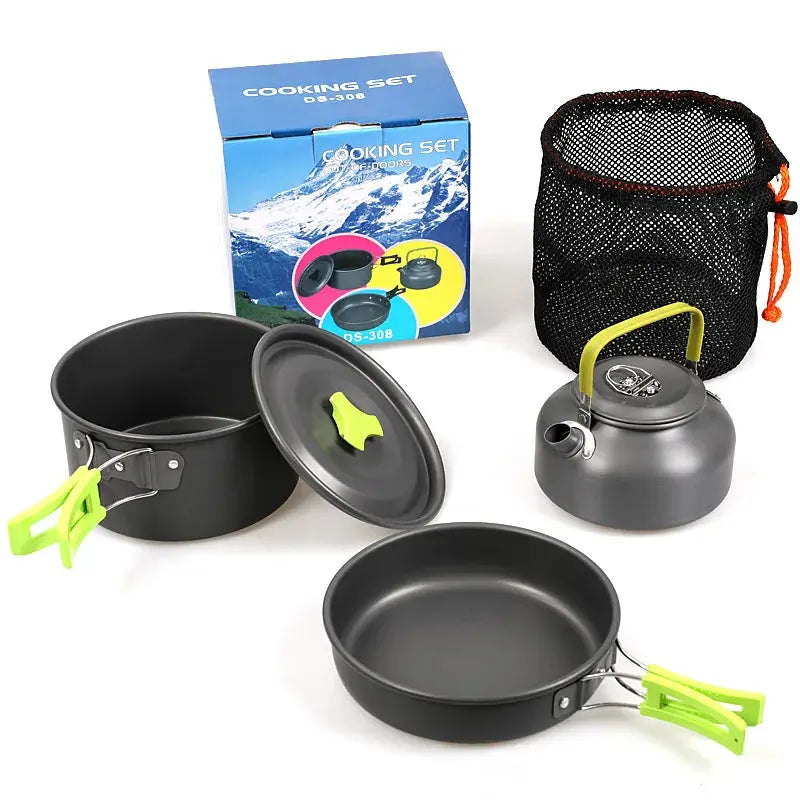 Camping Cookware Kit Foldable Outdoor Cooking Utensils Hard Alumina Save Space Equipment Heat-Resistance For 2-3 People Picnic - Suncollections