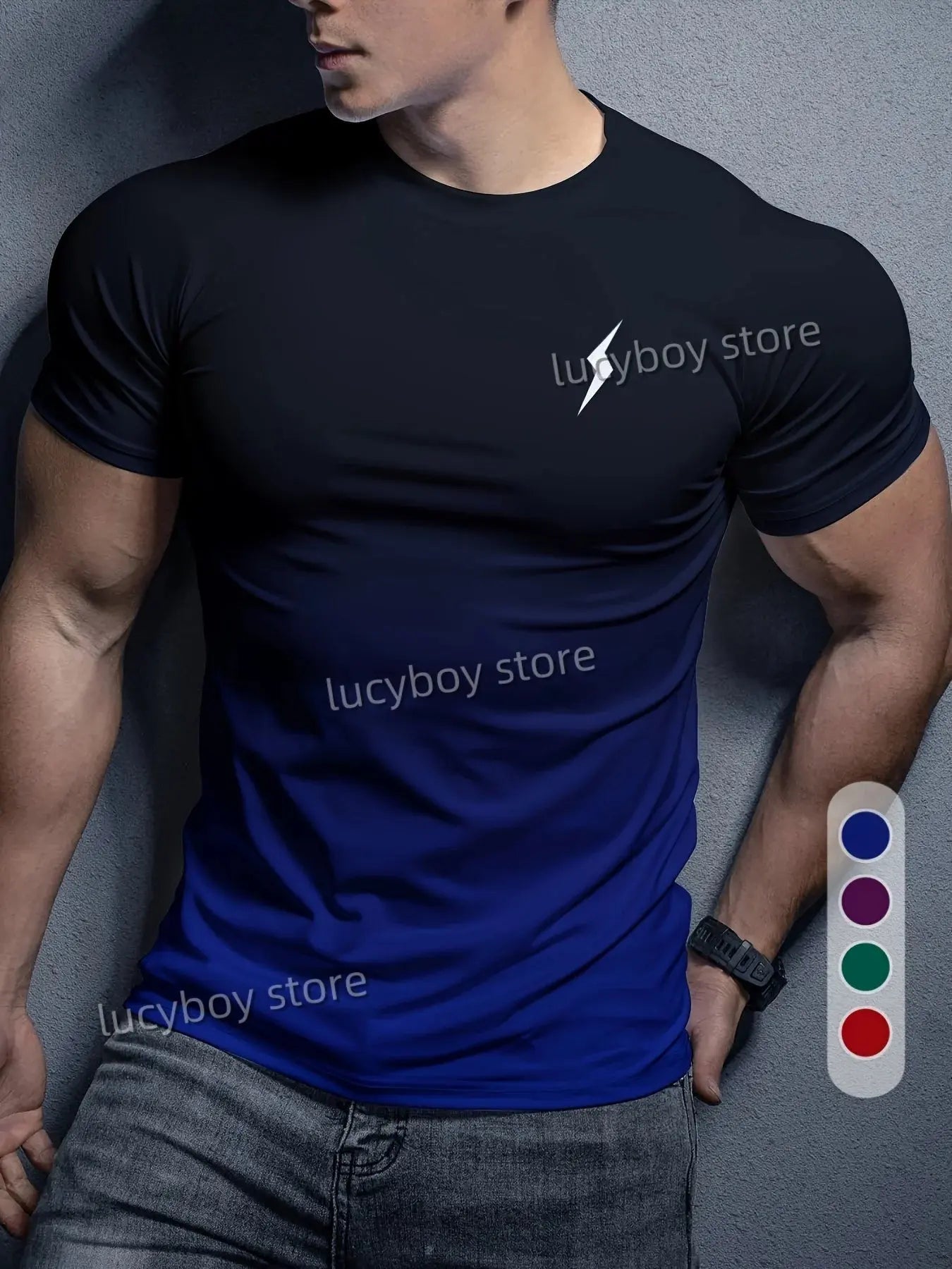Mens Lightning gradient  T Shirt Training Tees Short Sleeve Tees Quick Drying Running Sportwear Men Oversized Tops Men Clothing - Suncollections
