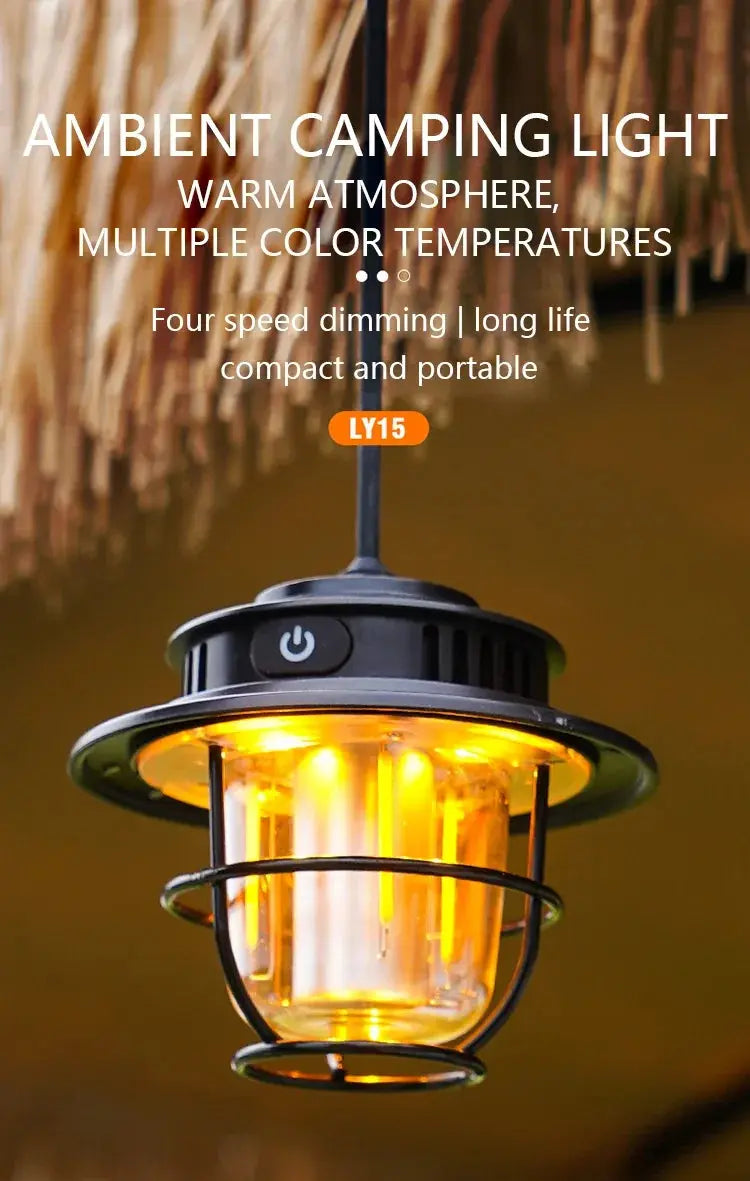 Retro Portable Camping Lantern Waterproof Emergency Light Stepless Dimmable Hanging Tent Lamp for Outdoor Hiking - Suncollections