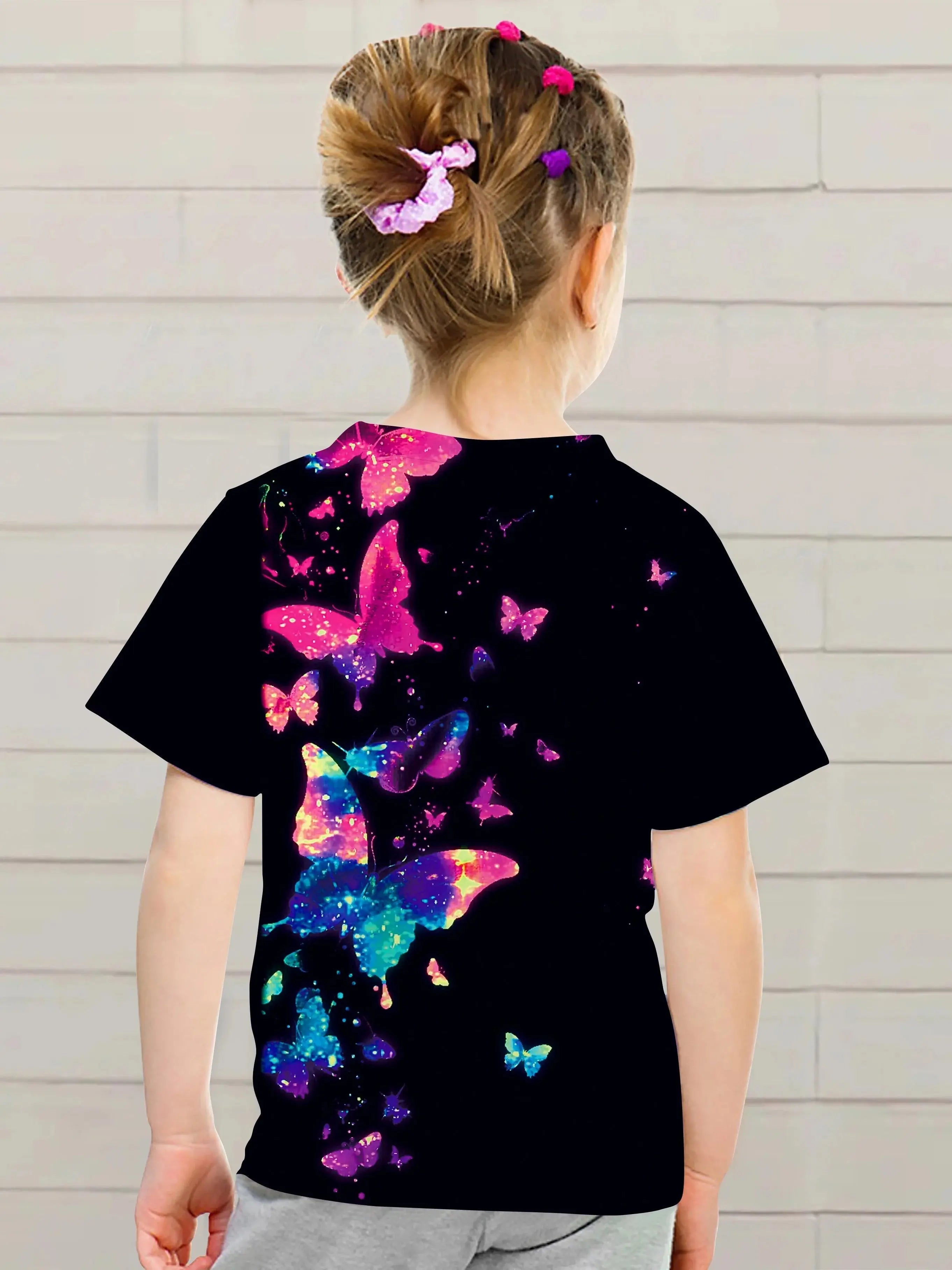 Children's Clothing Girl Clothes Short Sleeve Girl T-Shirt Prety Butterfly Print Kawaii Round Neck Girl Top Kids Summer Clothes - Suncollections