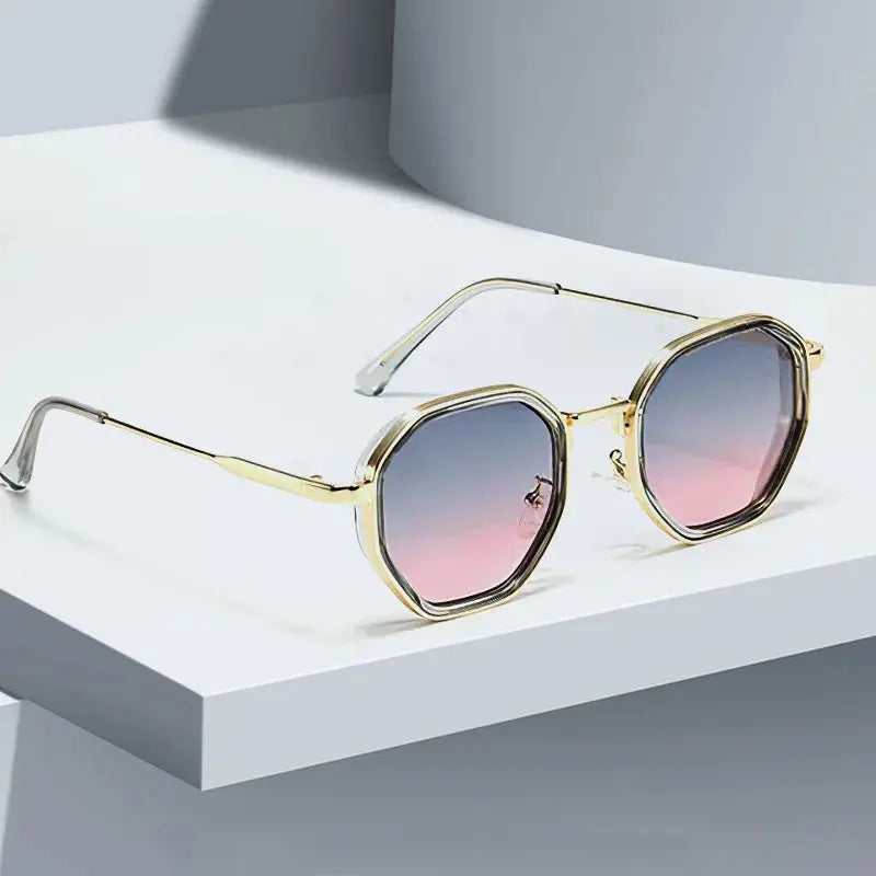 2025 New in Vintage Sunglasses for Women Modern Fashionable Octagonal Glasses with Black Lenses Golden Edging Sun Glasses - Suncollections