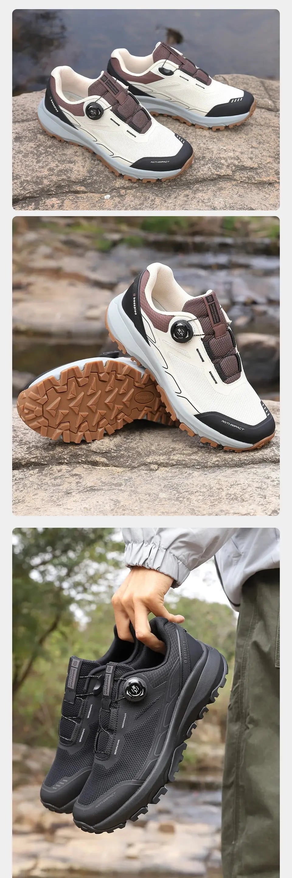 Baasploa New Men Outdoor Sneakers Mesh Breathable Rotating Button Hiking Shoes Male Comfort Rubber Sole Non-Slip Walking Shoes Suncollections