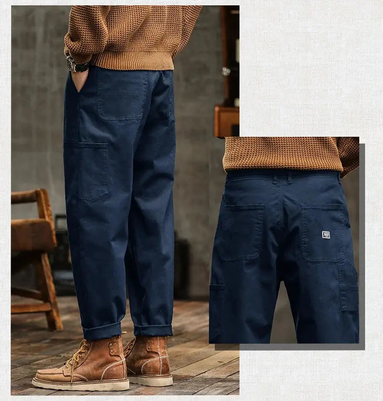HIQOR Mens Clothing Spring Autumn Cargo Pants Man Cotton Casual Loose Trouser Belt Mid Waist Joggers Male Straight Baggy Pants Suncollections