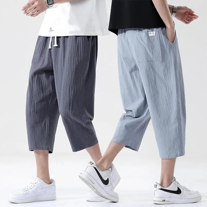 M-5XL 100% Cotton Cropped Pants Men's Summer Thin Pants Casual Beach Pants Men's Straight Leg Home Pants Suncollections
