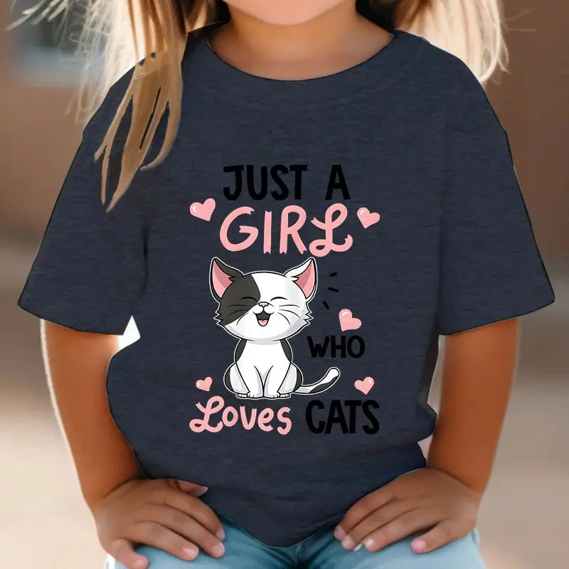 Just A Girl Who Loves Cats Tshirt Girls Y2k Harajuku Animal Summer Fashion Kids Clothes Funny Graphic Cute Cat Lover Streetwear - Suncollections