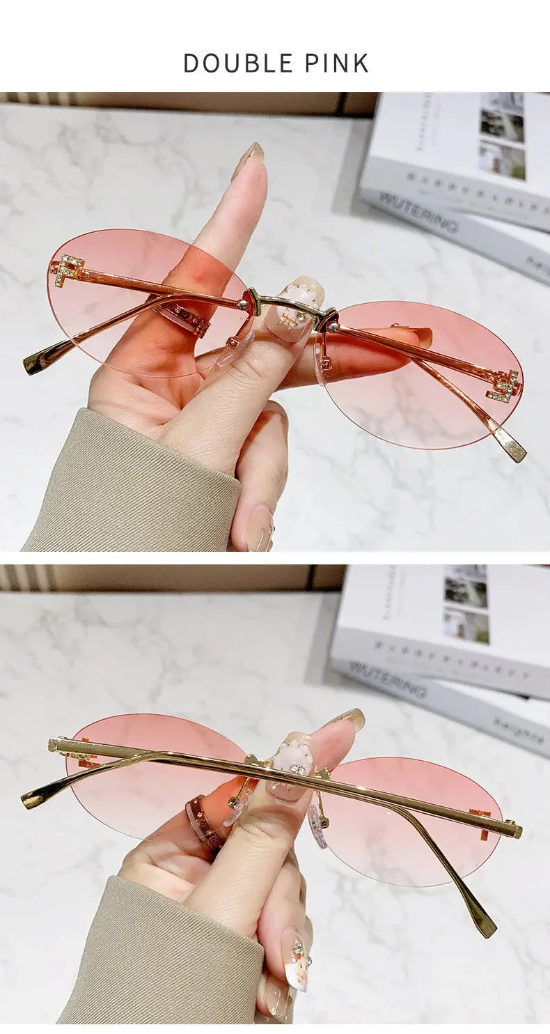 Elegant Diamond Oval Sunglasses Male Letter "F" Rimless Sunglasses  car sunglasses 90902 - Suncollections