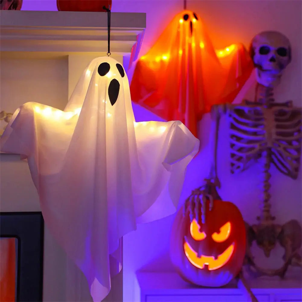 Halloween Glowing White Ghost LED Hanging Ghosts Horror Props with Fairy Light Indoor Outdoor Haunted House Halloween Decoration Suncollections