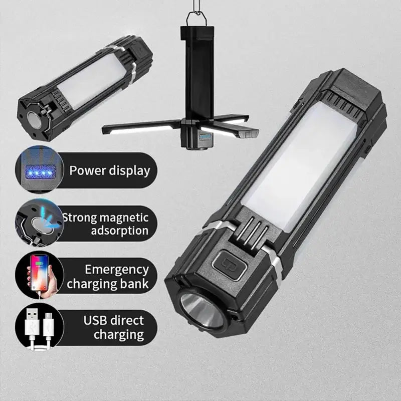 Rechargeable Outdoor Camping Light Tent Lamp Portable Foldable Flashlight Emergency Power Bank Work Floodlight - Suncollections