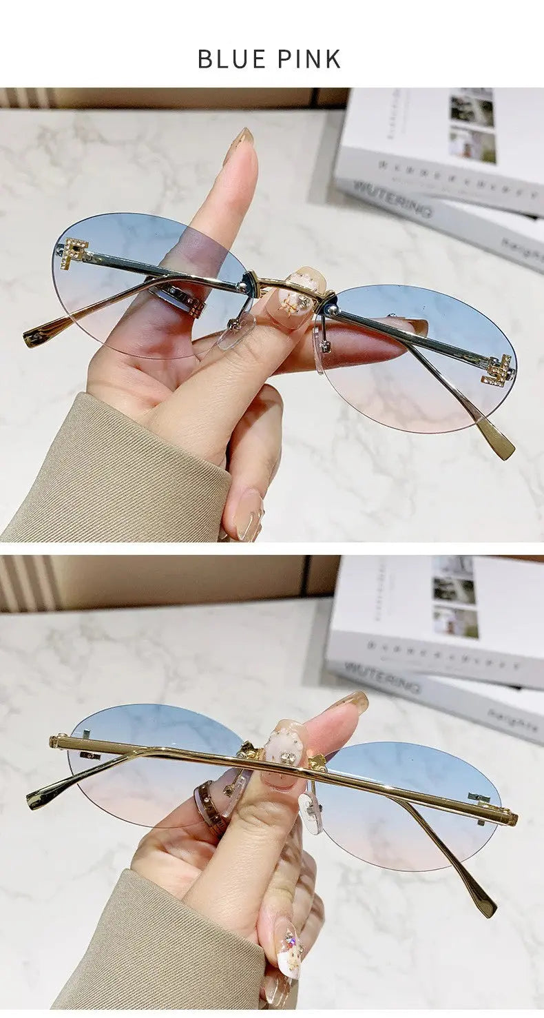 Elegant Diamond Oval Sunglasses Male Letter "F" Rimless Sunglasses  car sunglasses 90902 - Suncollections