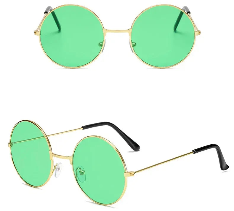 Retro Hippie Round Metal Frame Sunglasses Fashion Small Circle Sun Glasses Disco Party Candy Color Lens Eyewear for Women Men - Suncollections