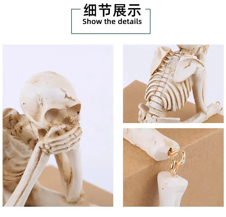 Halloween Statues Resin See Speak Hear No Evil Skeleton Figurines Resin Realistic Skull Decor for Bookshelf Table Edge Ornament Suncollections