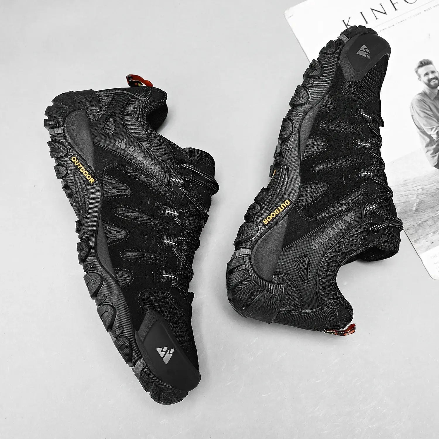 HIKEUP Men's Hiking Shoes Suede Leather Outdoor Shoes Wear-resistant Men Trekking Walking Hunting Tactical Sneakers Suncollections