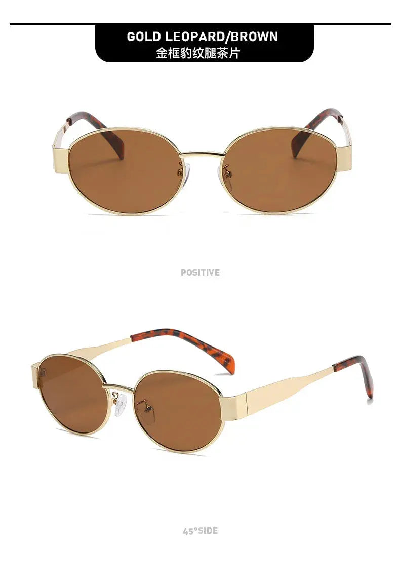 Fashion Oval Sunglasses Women Retro Trend Outdoor Metal Sun Glasses High Quality Classic Men Luxury Brand Eyewear UV400 Goggles - Suncollections