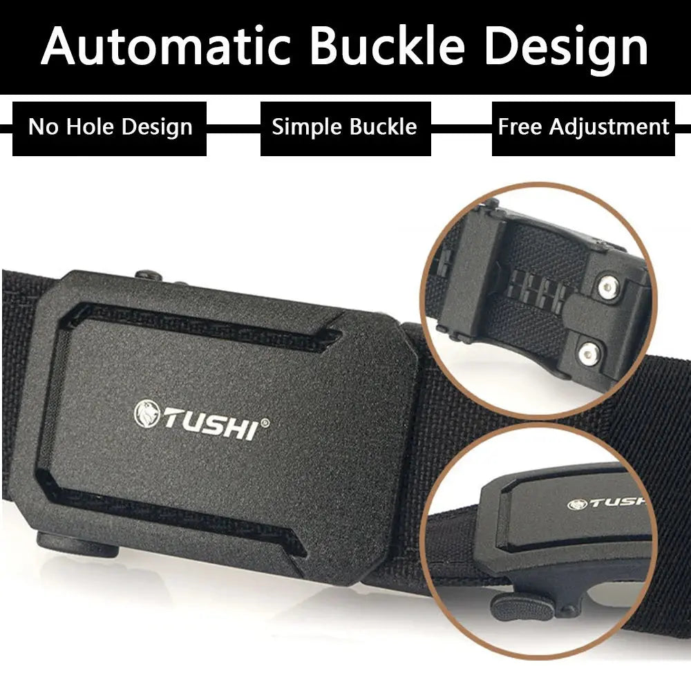 TUSHI Mens Belt Automatic Metal Buckle IPSC Gun Belt Tactical Canvas Webbing Military Belt Outdoor Work Business Belt Nylon Belt - Suncollections