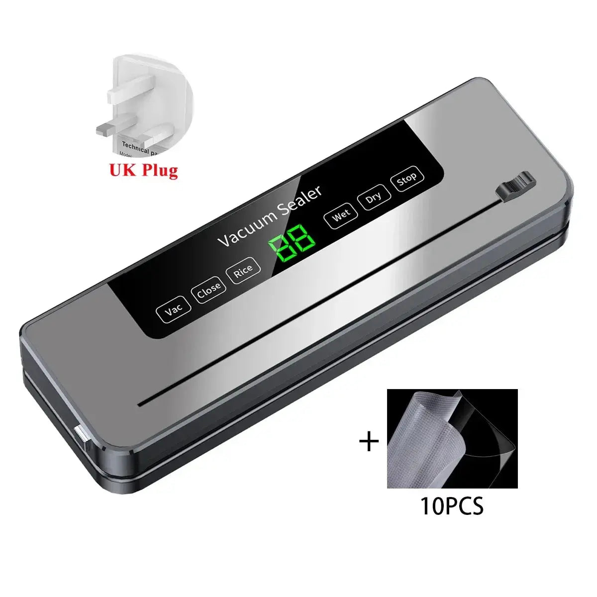 Electric Vacuum Sealer Built-in Cutter Kitchen Food Storage Seal Touch Button Dry/Wet Food Sealing Packaging Strips 10 Bags Suncollections