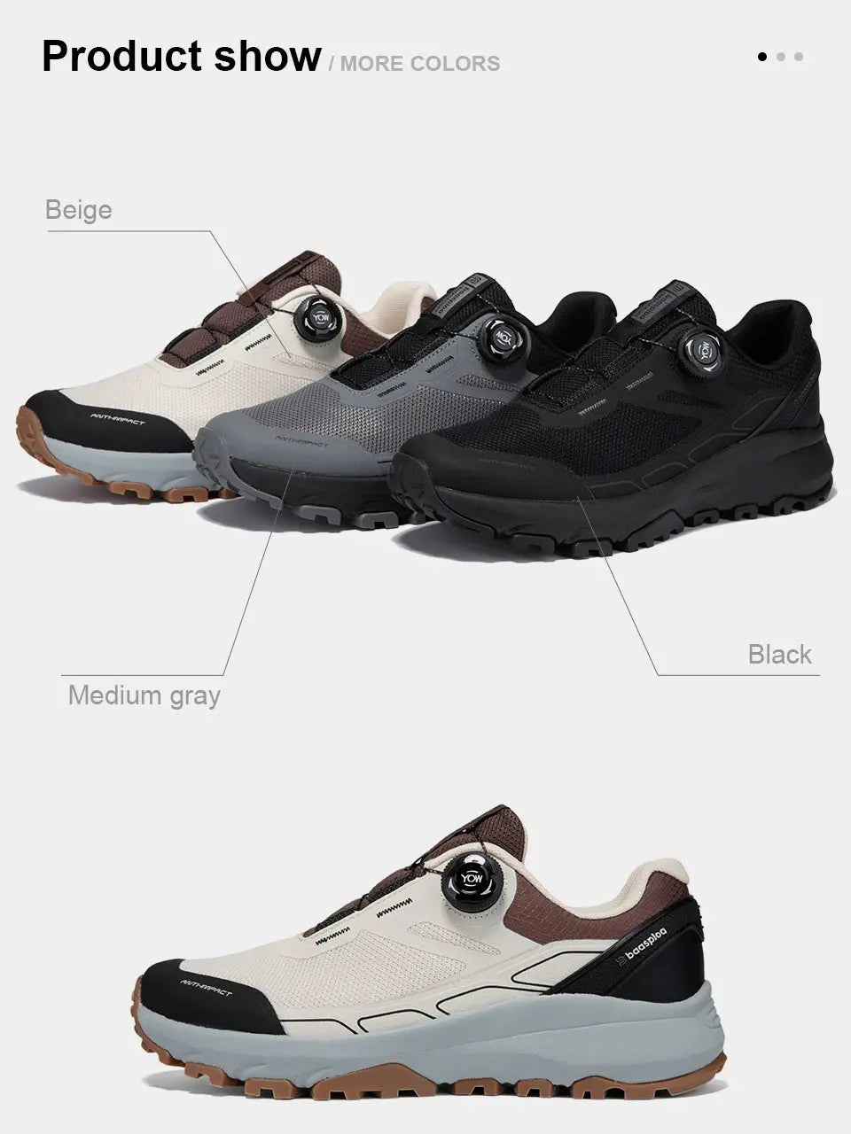 Baasploa New Men Outdoor Sneakers Mesh Breathable Rotating Button Hiking Shoes Male Comfort Rubber Sole Non-Slip Walking Shoes Suncollections