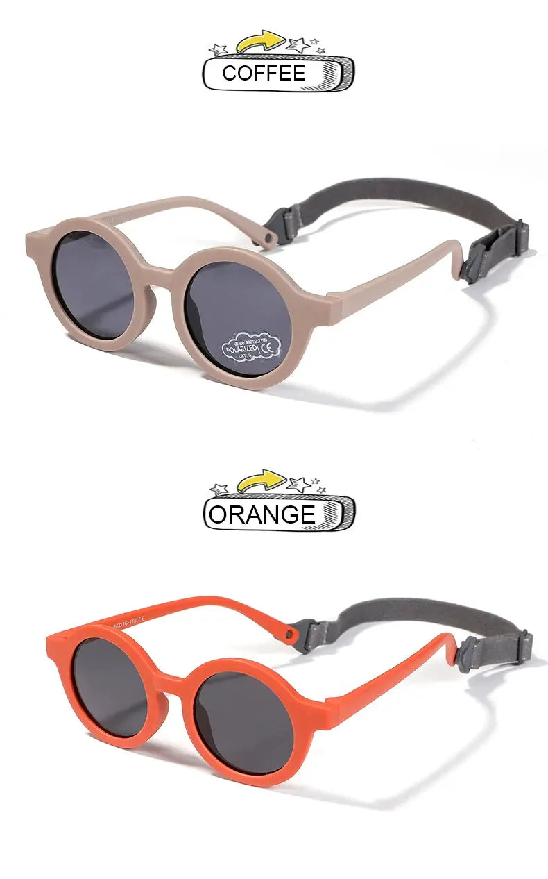 Baby Polarized Round Sunglasses Flexible Rubber Shades with Strap for Toddler Newborn Infant Ages 0-36 Months - Suncollections