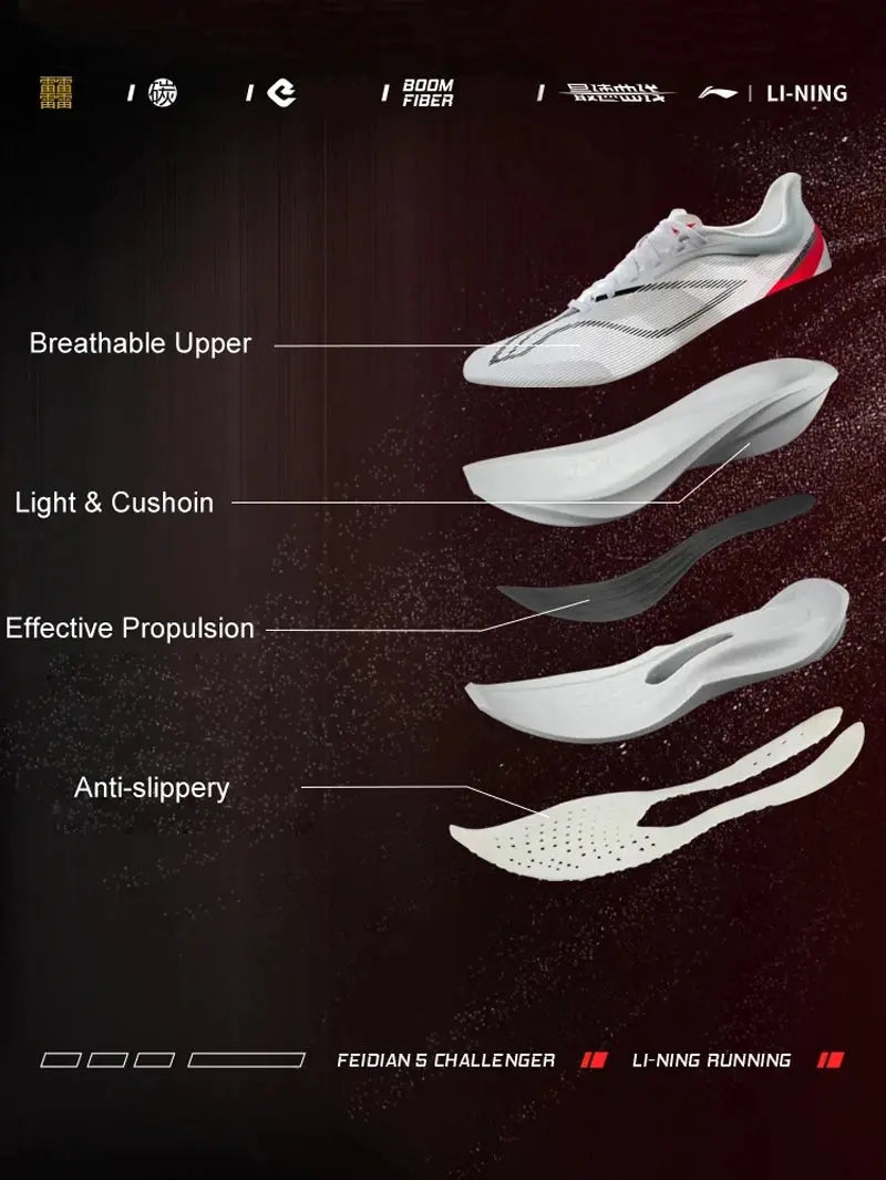 Li-Ning Women FEIDIAN 5 CHALLENGER Racing Running Shoes CARBON-FIBER PLATE BOOM Cushion Sport Shoes Breathable Sneakers ARMV002 Suncollections