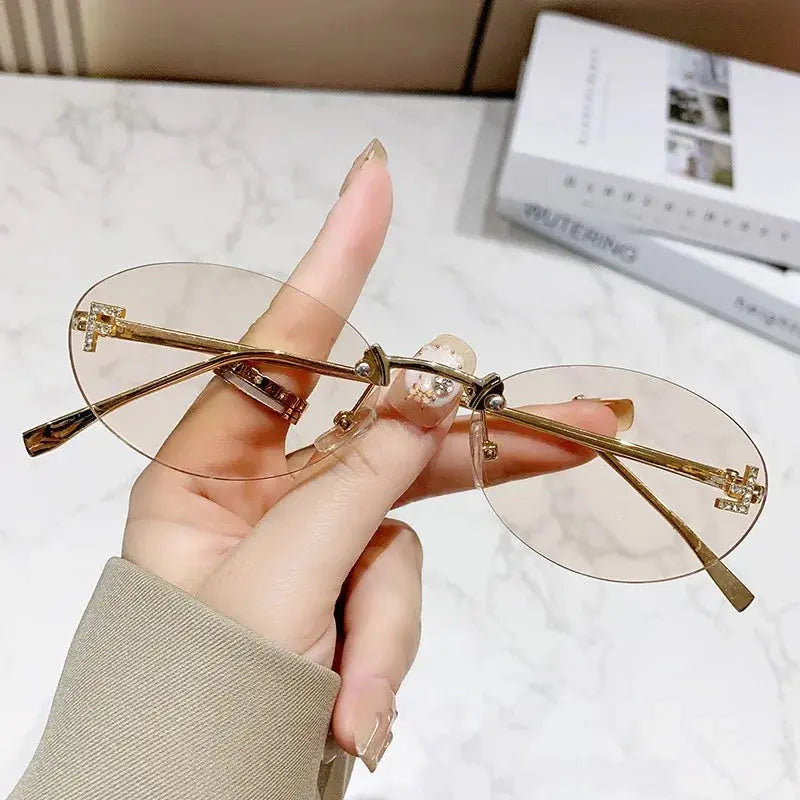 Elegant Diamond Oval Sunglasses Male Letter "F" Rimless Sunglasses  car sunglasses 90902 - Suncollections