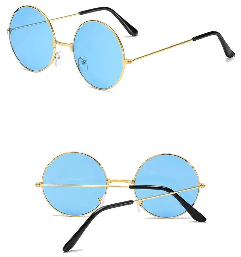 Retro Hippie Round Metal Frame Sunglasses Fashion Small Circle Sun Glasses Disco Party Candy Color Lens Eyewear for Women Men - Suncollections