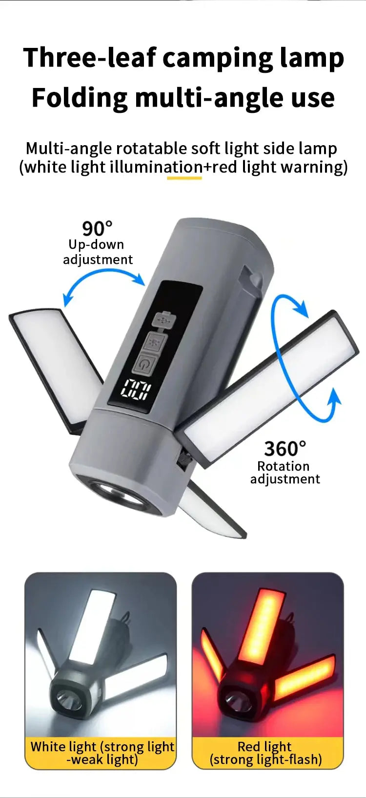 Folding Outdoor Camping Light Portable Rechargeable Hanging Tent Hanging Lantern with Battery Display Emergency Car Outdoor Lamp - Suncollections