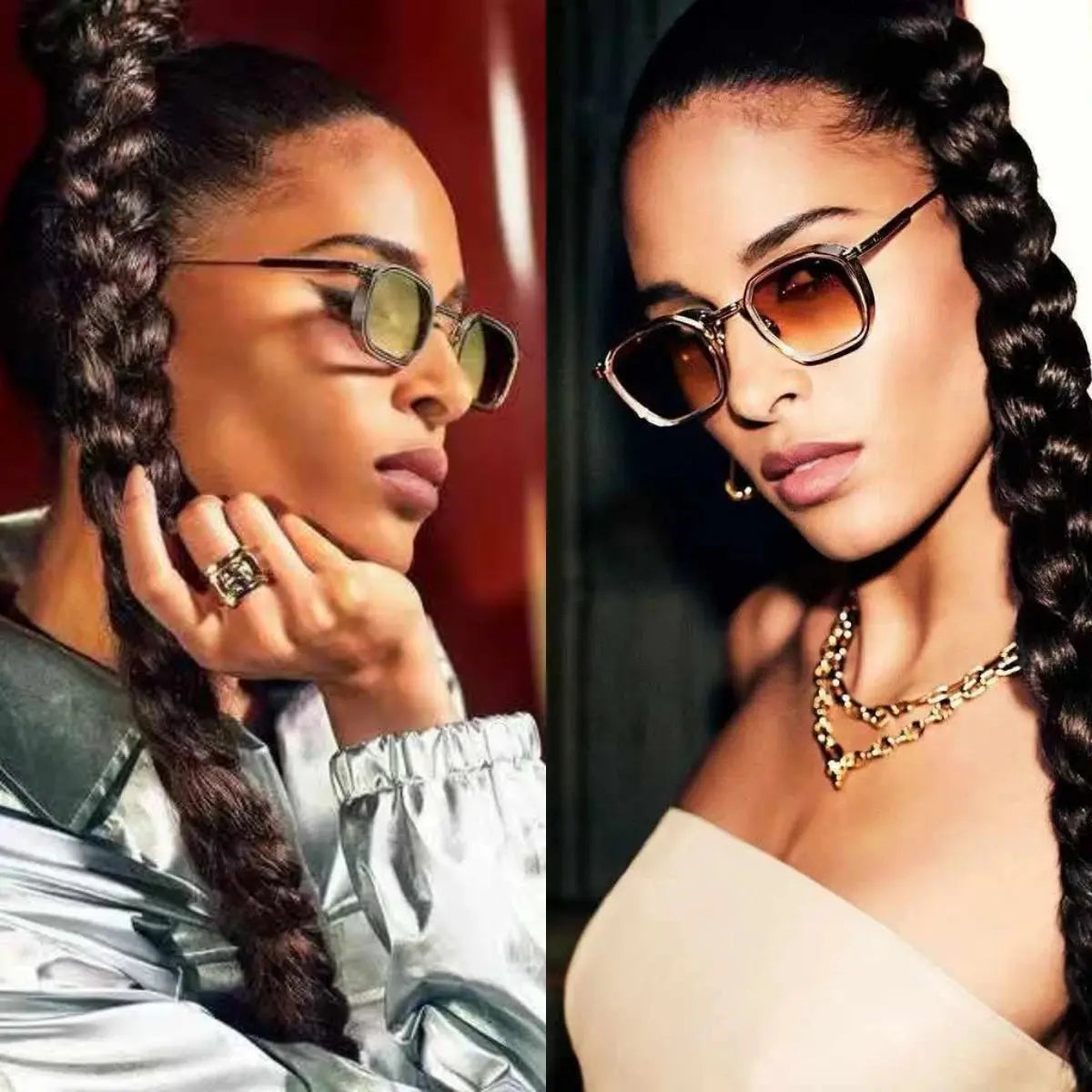 Heavy Metal Fashion Trend Luxury Vintage Sunglasses JEAN Alloy+Acetate UV400 HD CR39 Lens Retro Square Design Unisex Top Quality - Suncollections