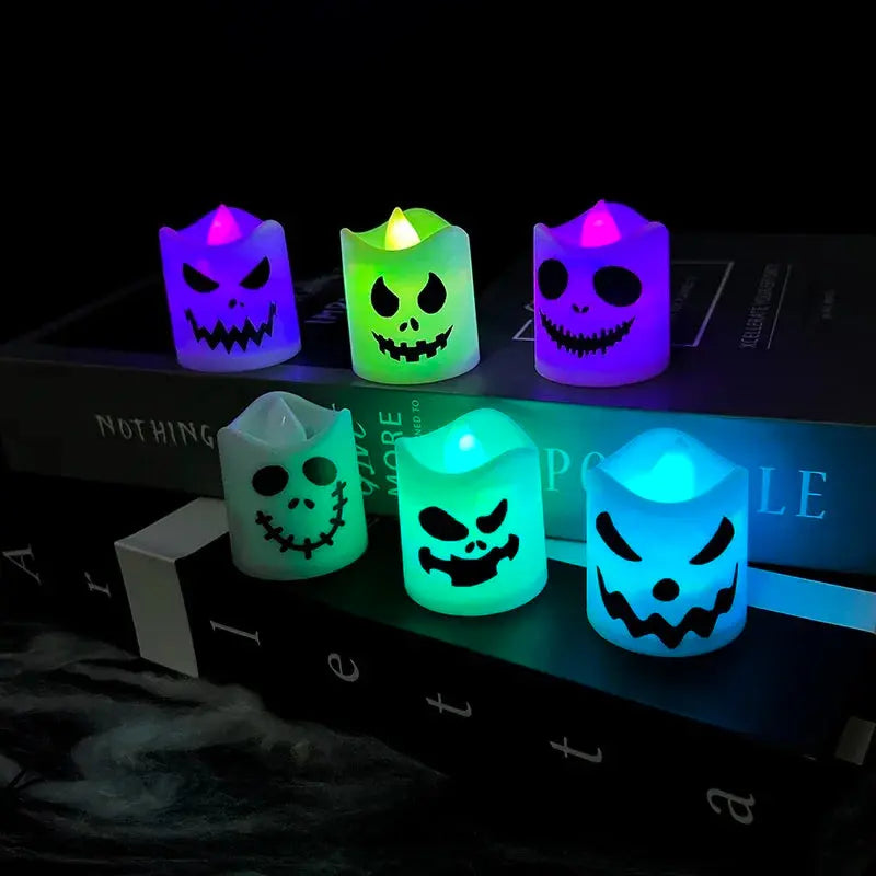6pcs Halloween Led Ghost Pumpkin Candle Light Glowing Lamp Halloween Party Home Bar Decoration Haunted House Horror Props Suncollections