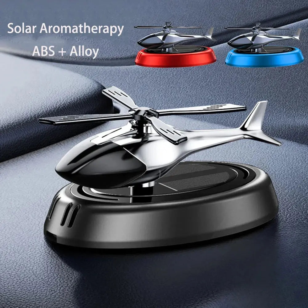 Solar Rotating Helicopter Aromatherapy Car Air Freshener Alloy + Abs Wooden Aromatherapy Machine Car Aromatherapy Aircraft - Suncollections