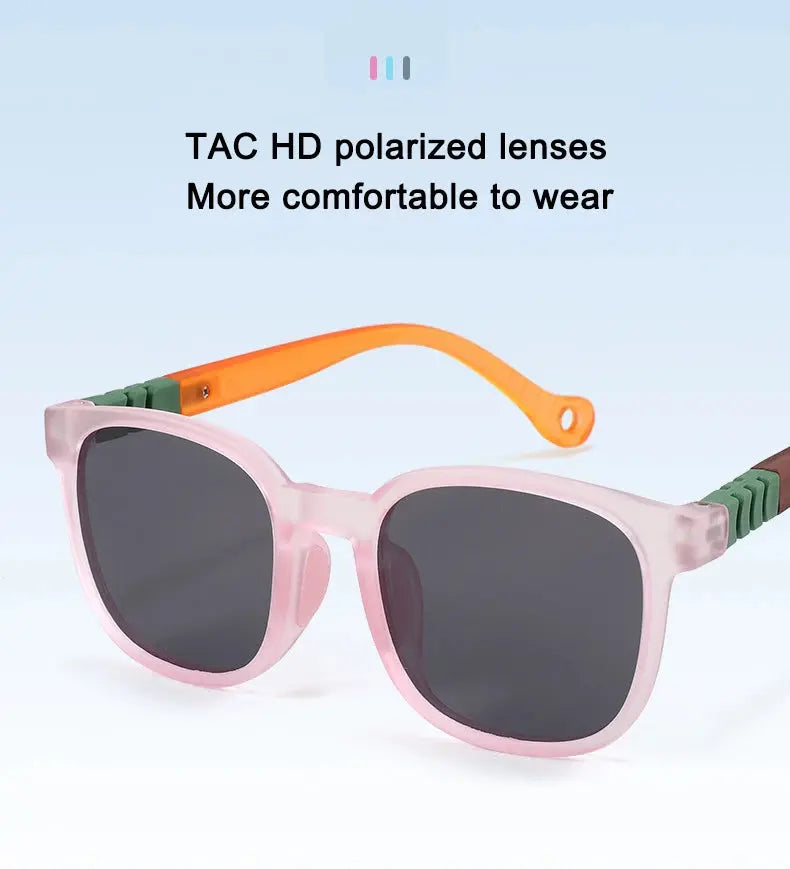 Fashion Silicone Square Sunglasses Contrasting Colours Jelly Colorful Frame Polarized Lens UV400 Boys Girls Age 3-12 - Suncollections