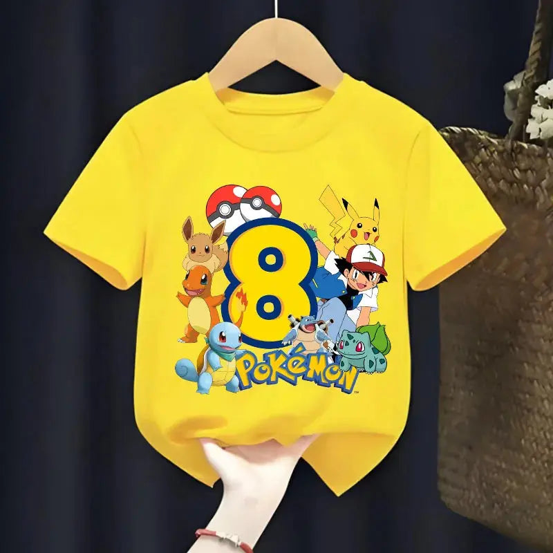 Pokemon Children Short Sleeve T-shirt Boys Girls Summer Casual Breathable Tops Cartoon Pikachu Numbers Print Pullover Kids Gifts - Suncollections