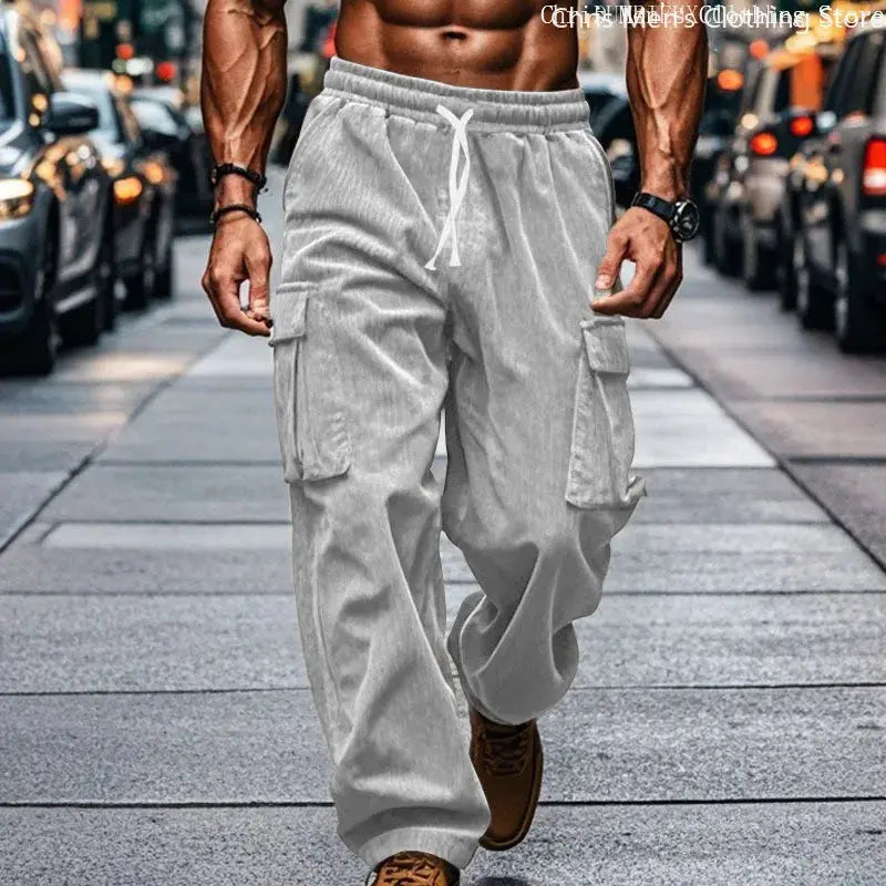 High-quality Corduroy Men's Work Pants, Business Casual Luxurious Loose Long Pants, Sports and Fitness Running Training Pants Suncollections
