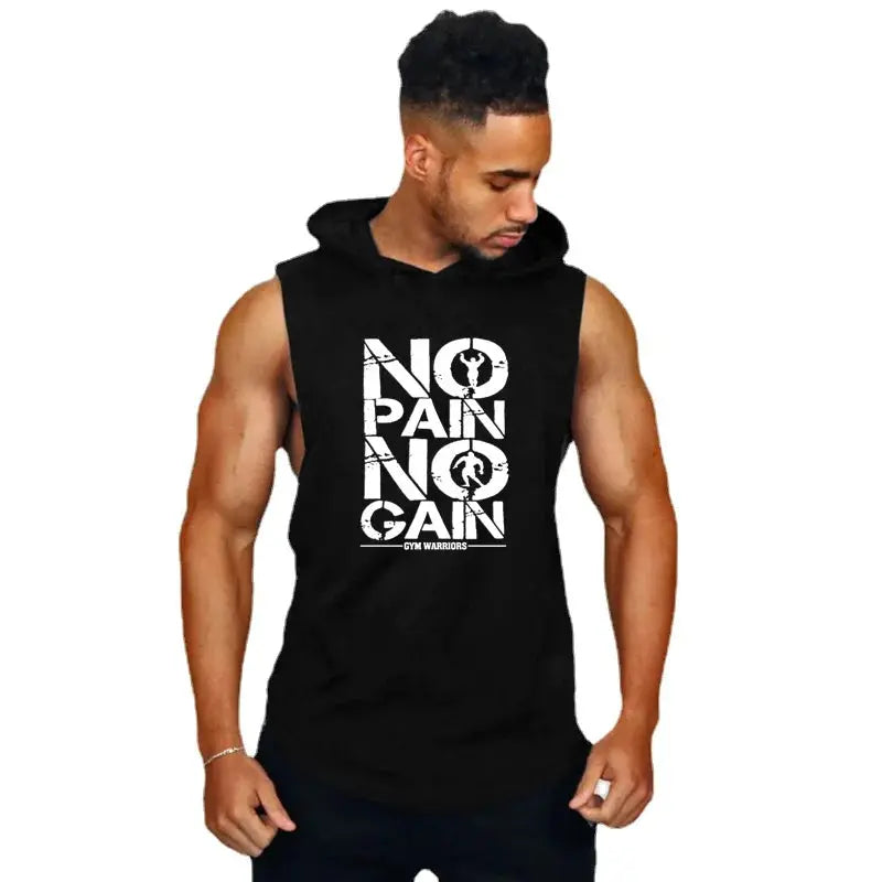 Mens Bodybuilding Sleeveless Hooded Shirts Summer Breathable Loose Cotton Hip Hop Tank Tops Gym Workout Fitness Muscle Hoodie Suncollections