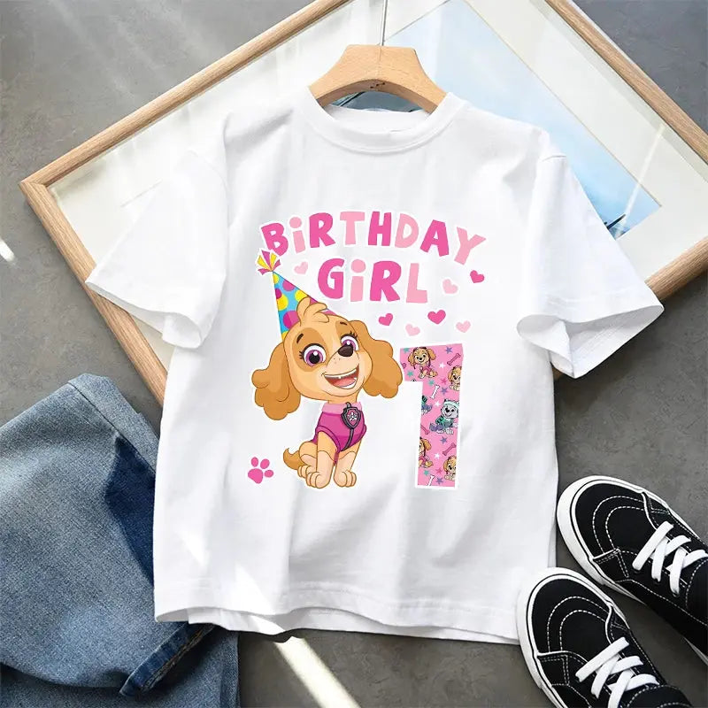 Paw Patrol Kids Cotton T-Shirt Anime Cartoon Skye Birthday Digital Printed Pullover Summer Casual Loose Breathable Tops Gifts - Suncollections