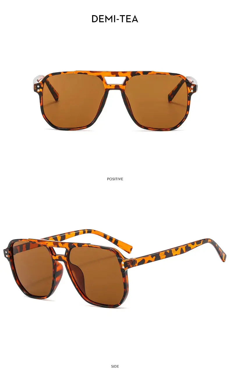 Vintage Square Sunglasses for Women Men Thick Frame Double Bridges Eyewear Female Chic Polygon Sun Glasses UV400 Shades - Suncollections