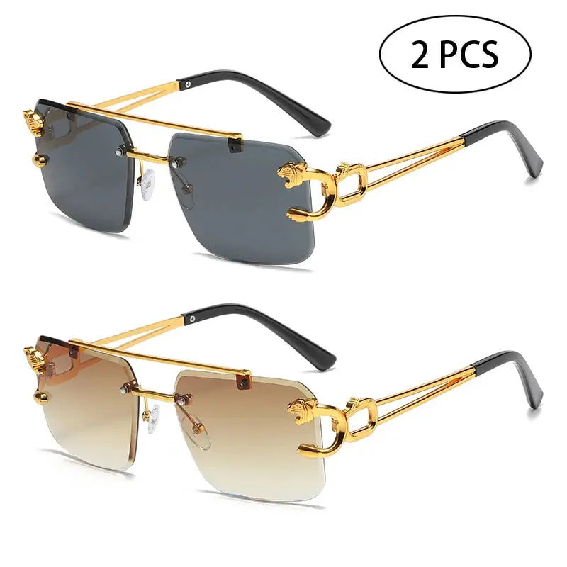 Fashion Rimless Square Double Bridge Sun Glasses Vintage Women Men Sunglasses UV400 - Suncollections