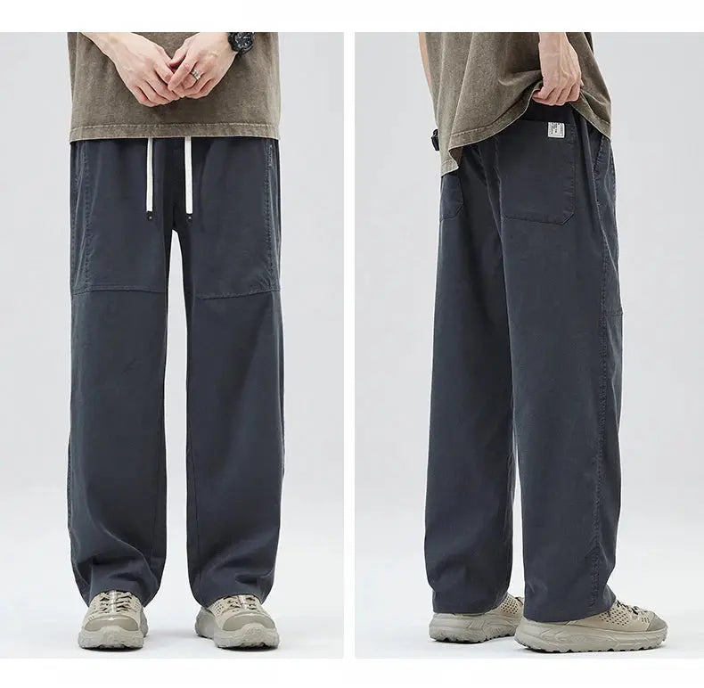 Men'S Tencel Straight Leg Casual Pants High Street Lightweight Summer Loose Fit Pants Man Washed Breathable Workwear Trousers Suncollections