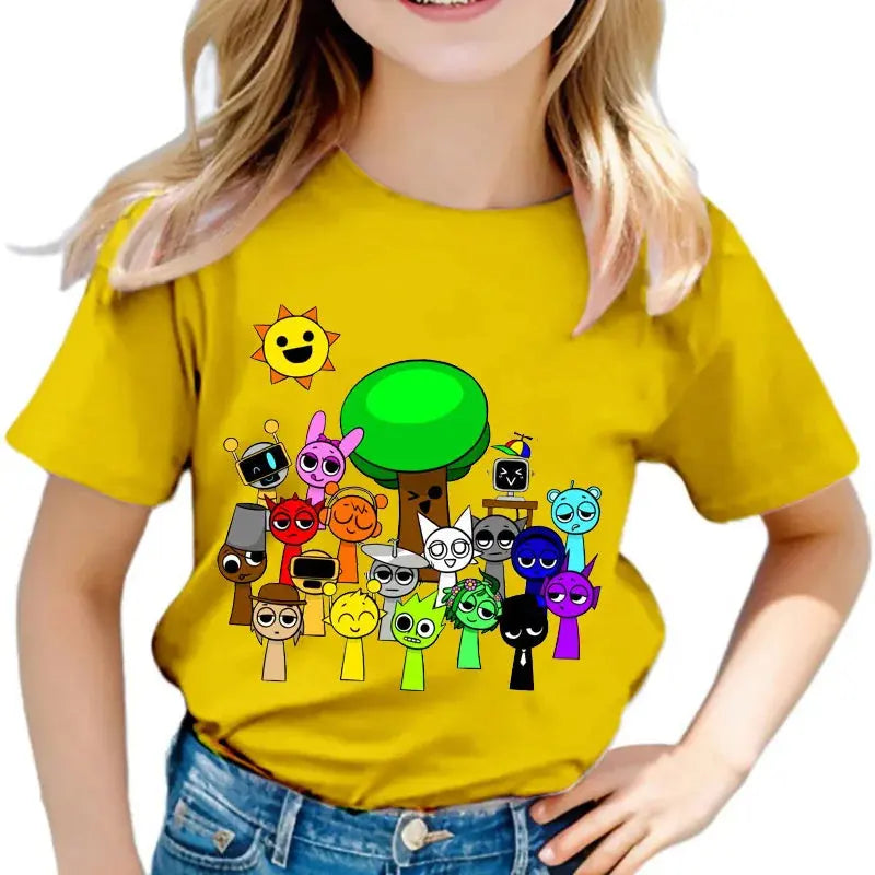 Funny Sprunki T-shirts Boys Girls Summer Short Sleeve Tees Kids Cartoon Incredibox Game Tshirt Sprunki Children Clothing Tops - Suncollections