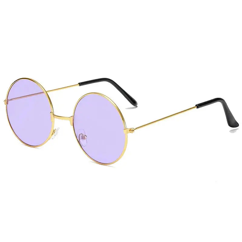 Retro Hippie Round Metal Frame Sunglasses Fashion Small Circle Sun Glasses Disco Party Candy Color Lens Eyewear for Women Men - Suncollections