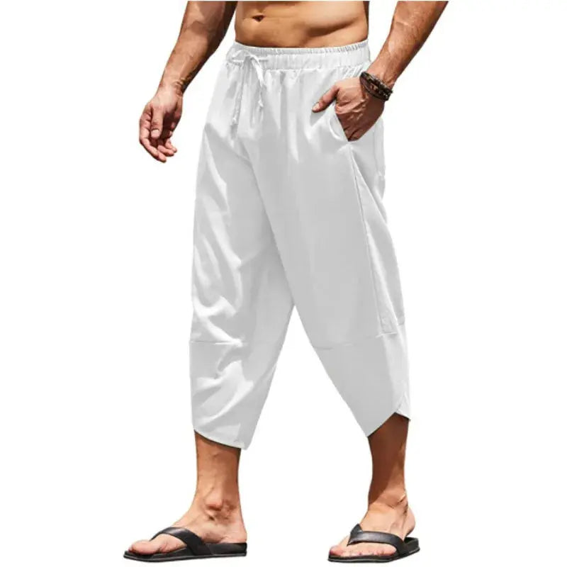 Men Summer Solid Color Capri Pants Harem Shorts Men Elastic Waist Drawstring 3/4 Length Cropped Trousers Baggy Sweatpants Suncollections