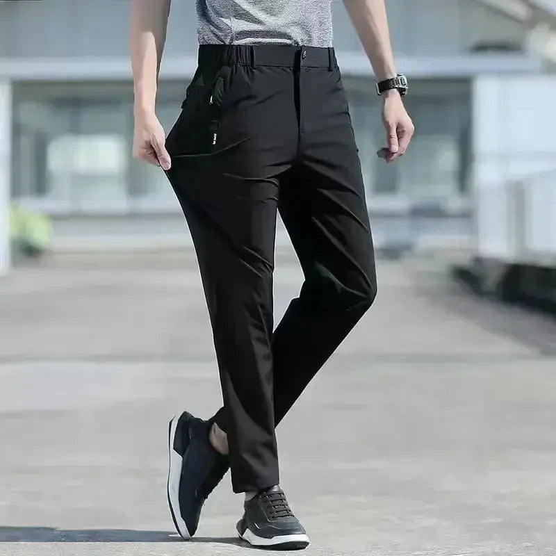 Ice Silk Men's Summer Pants Elastic Waist Straight Leg Trouser Male Quick Dry Big Size Large Plus Stretch 6XL 7XL Work Outdoor Suncollections
