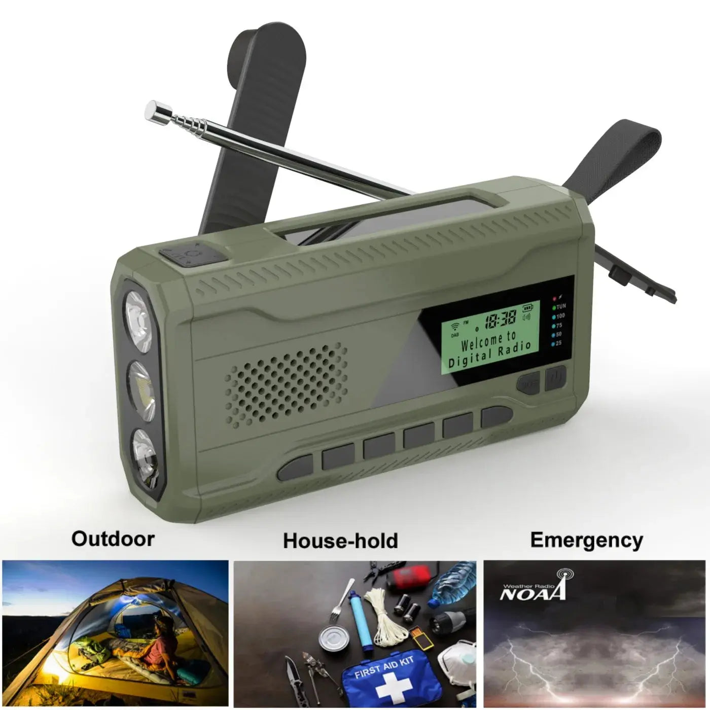 DAB/FM Bluetooth Emergency Radio Portable Solar Radio Receiver Hand Crank Dynamo Outdoor Radio Camping Speaker with Flashlight - Suncollections