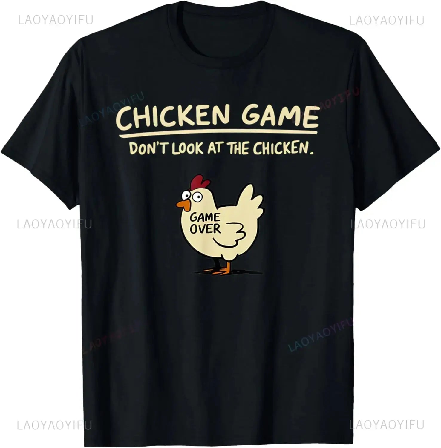 Chicken Game Don't Look At The Chicken Funny Chicken T-Shirt Custom Printed Graphic T Shirt Mens Clothing Ropa Hombre - Suncollections